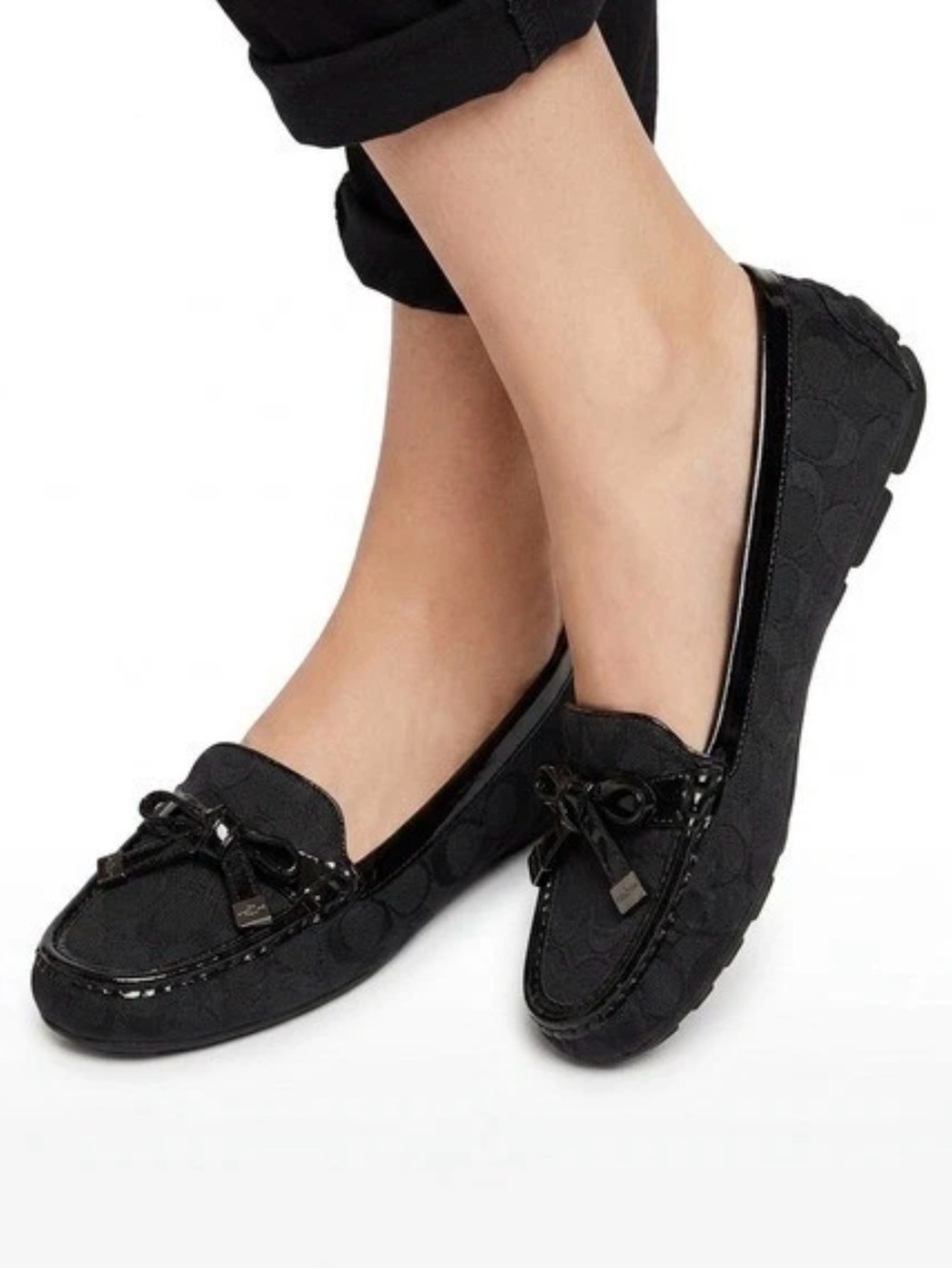 Michael Kors Black Logo Moccasin Loafers with Bow Trim